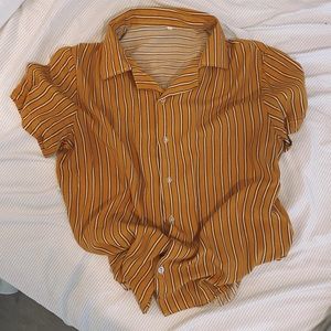 Yellow striped mens button up shirt